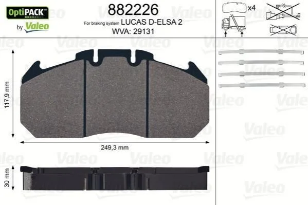 Гальмівні колодки, дискове гальмо (набір) VALEO 882226 (фото 1)