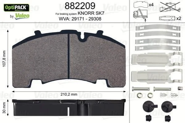 Гальмівні колодки, дискове гальмо (набір) VALEO 882209 (фото 1)
