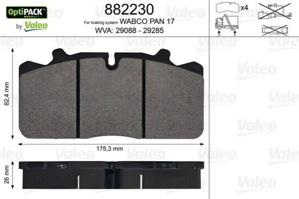 Гальмівні колодки, дискове гальмо (набір) VALEO 882230 (фото 1)