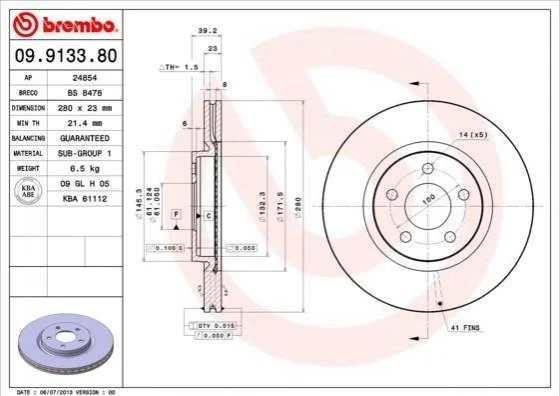 Гальмівний диск BREMBO 09913380 (фото 1)