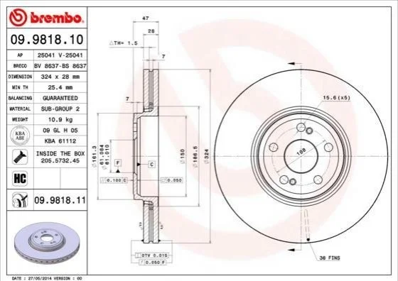 Гальмівний диск BREMBO 09981810 (фото 1)