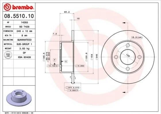 Гальмівний диск BREMBO 08551010 (фото 1)