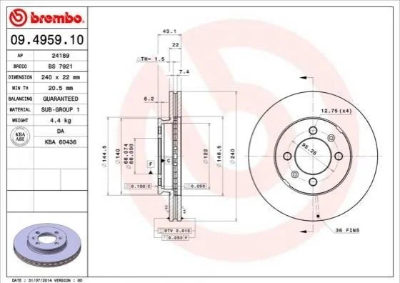 Гальмівний диск BREMBO 09495910 (фото 1)