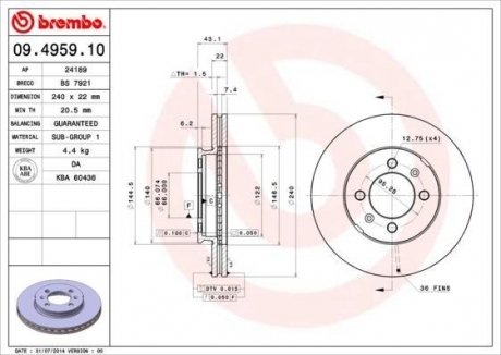 Гальмівний диск BREMBO 09495910