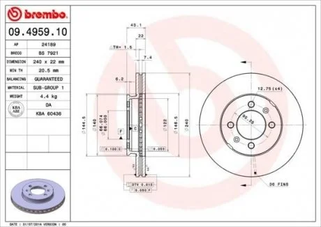 Гальмівний диск BREMBO 09495910