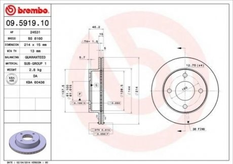 Гальмівний диск BREMBO 09591910