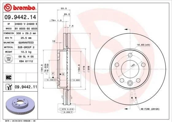 Диск гальмівний BREMBO 09944214 (фото 1)