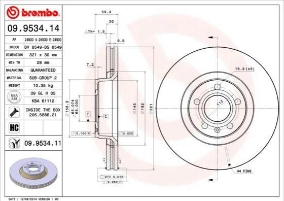 Гальмівний диск BREMBO 09953414 (фото 1)