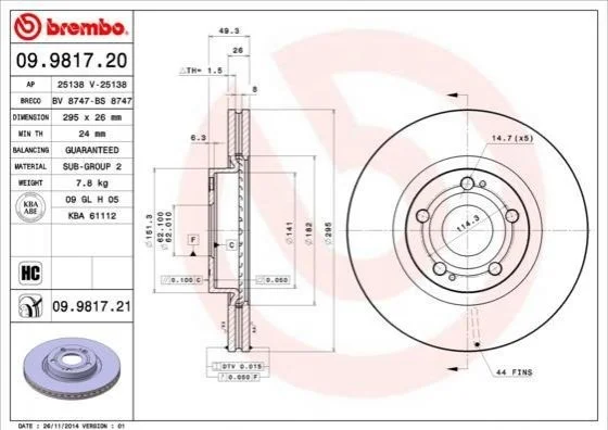 Гальмівний диск BREMBO 09981720 (фото 1)
