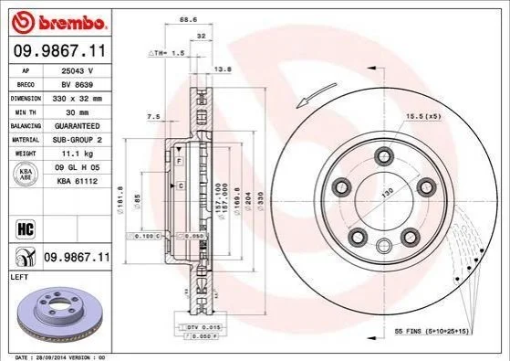 Гальмівний диск BREMBO 09986711 (фото 1)