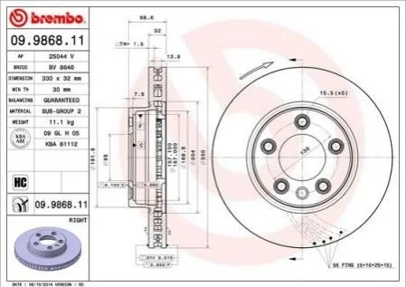 Гальмівний диск BREMBO 09986811 (фото 1)