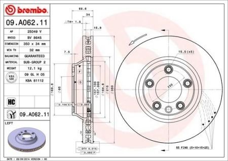 Гальмівний диск BREMBO 09A06211 (фото 1)
