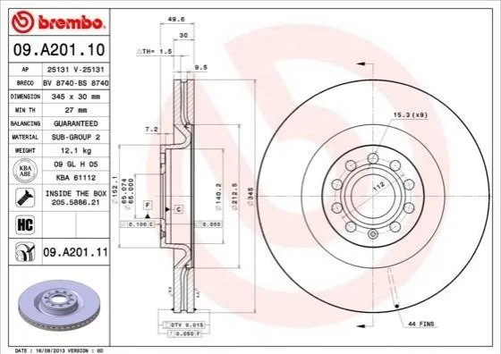 Гальмівний диск BREMBO 09A20110 (фото 1)