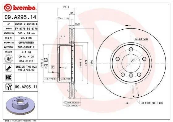 Автозапчасть BREMBO 09A29511 (фото 1)