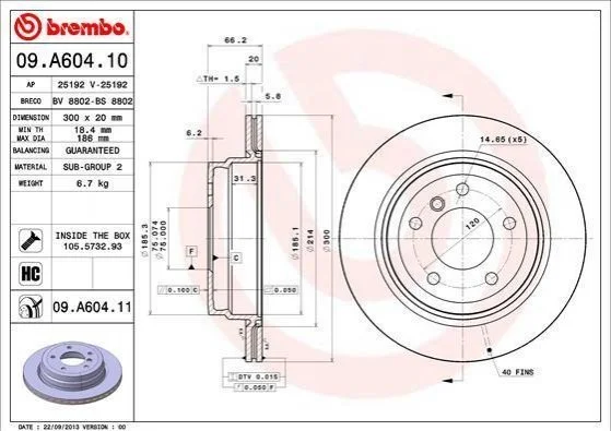 Автозапчастина BREMBO 09A60411 (фото 1)