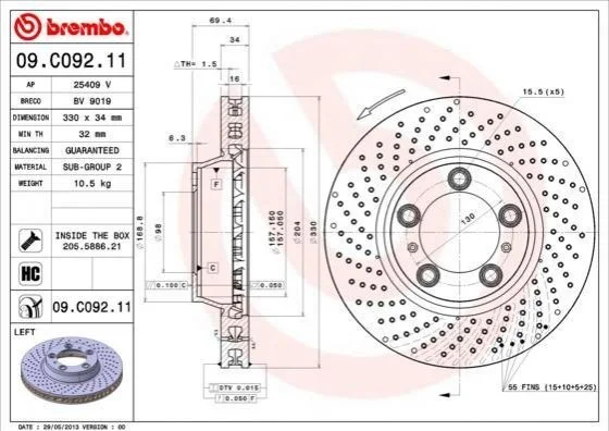 Диск гальмівний PORSCHE 911 /L BREMBO 09C09211 (фото 1)