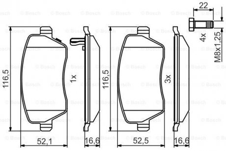 Колодки гальмівні (передні) Subaru Justy 03- BOSCH 0986495485 (фото 1)
