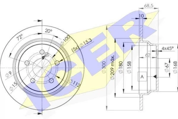 Диск гальмівний (задній) MB E-class (W211/W212/S211/S212) 02-17 (300x10) (з покр.) (повний) ICER 78BD04132 (фото 1)