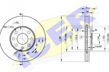 Диск гальмівний (передній) Opel Astra 98-09 (255.9x23.9) ICER 78BD78792