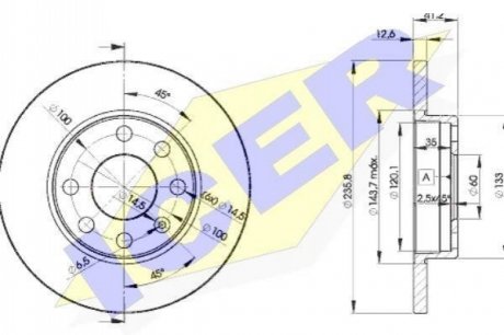 Диск гальмівний (передній) Opel Vectra A (236x12.7) ICER 78BD12402