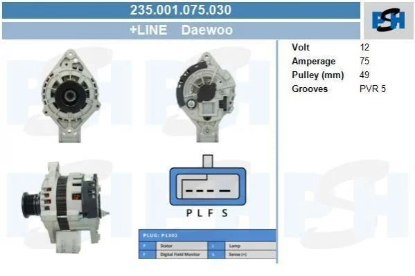 Генератор Daewoo 75A PSH 235001075030 (фото 1)