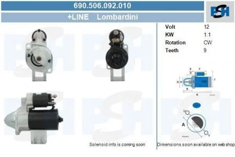 Стартер Lombardini 1.1 kw PSH 690506092010