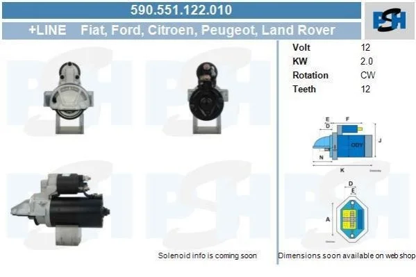 Стартер Ford 2.0 кВт PSH 590551122010 (фото 1)