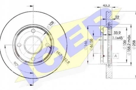 Диск гальмівний (передній) Ford Fiesta 00-08/Focus 98-04/Fusion 02-12 (258x22) ICER 78BD53442