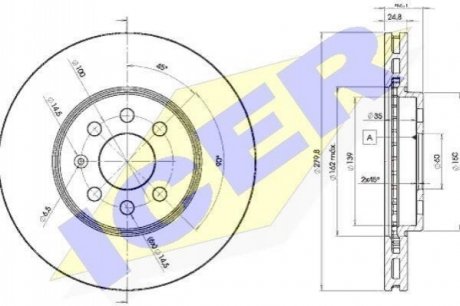 Диск гальмівний (передній) Opel Astra H 04-14 (280x25) (вент.) ICER 78BD90012