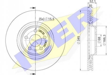 Диск гальмівний (передній) Audi A4/A6 07- (345х30) PRO (замінено на 92229205) ICER 78BD41502
