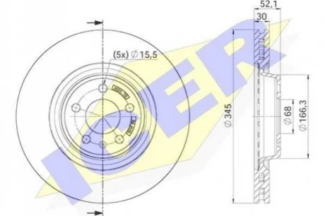 Диск гальмівний (передній) Audi A4/A6 07- (345х30) PRO (замінено на 92229205) ICER 78BD41502