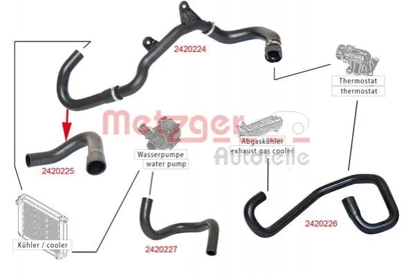 Патрубок радіатора (верхній) Fiat Ducato/Citroen Jumper 2.2HDi 06- (R) (к-кт в зборі) METZGER 2420224 (фото 1)
