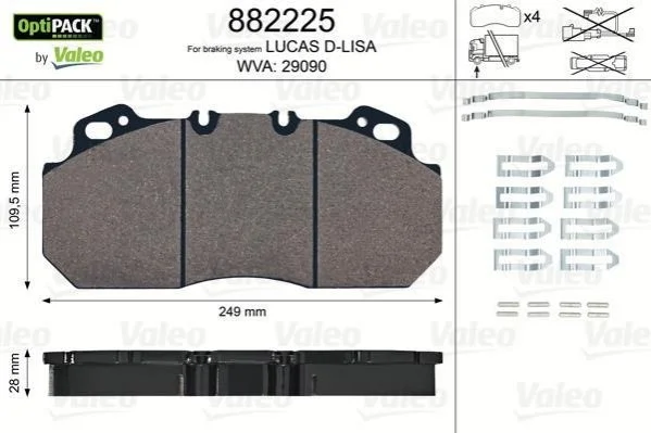 Гальмівні колодки, дискове гальмо (набір) VALEO 882225 (фото 1)