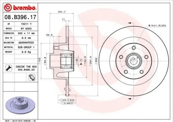 Диск гальмівний BREMBO 08B39617 (фото 1)