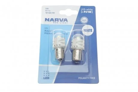 Лампа світлодіодна P21W white LED Range Performance 2,2W BA15S (блістер 2шт) (вир-во Narva) NARVA 181484100