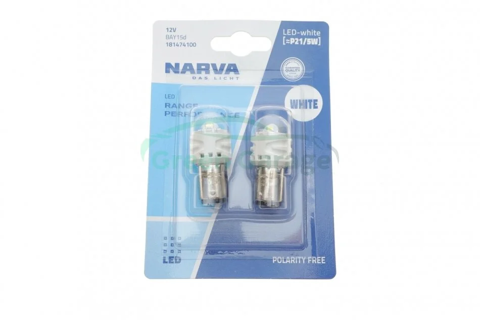 Лампа світлодіодна P21/5W white LED Range Performance 2.4/0.48W BAY15D (блістер 2шт) (вир-во Narva) NARVA 181474100 (фото 1)