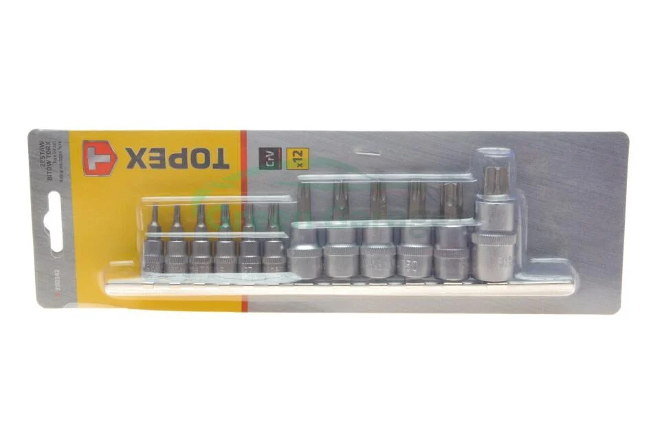 Головка змінна Torx 1/4", 3/8", 1/2", набір 12 шт. TOPEX 39D342 (фото 1)