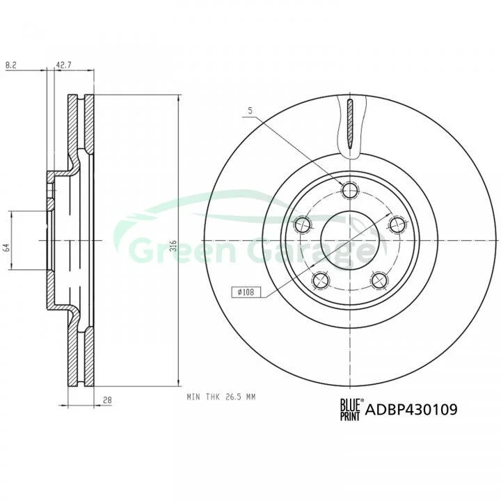 FORD Диск передній GALAXY III (CK) 2.0 EcoBlue BLUE PRINT ADBP430109 (фото 1)