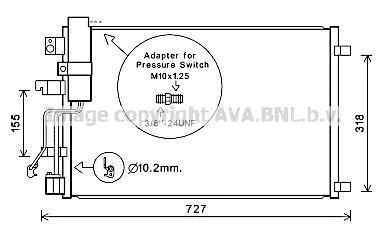 AVA NISSAN Радіатор кондиціонера (конденсатор) без осушувача QASHQAI 2.0D 07- AVA COOLING DNA5290D (фото 1)