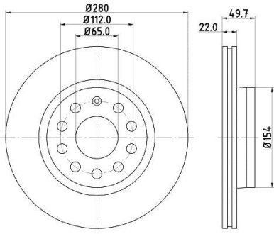 HELLA PRO HIGH CARBON AUDI диск гальмівний перед.(280x22) (вентил.) A3 03- VW Golf V, Caddy 04- HELLA PAGID 8DD 355 127-991
