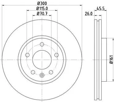 HELLA PRO HIGH CARBON CHEVROLET диск гальмівний передн.Cruze 1.6 09-,Opel Astra j (16) D=300 HELLA PAGID 8DD 355 129171