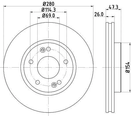 HELLA PRO HIGH CARBON HYUNDAI диск гальмівний передн. Tucson, Sonata 04-, Kia Magentis HELLA PAGID 8DD 355 129711 (фото 1)