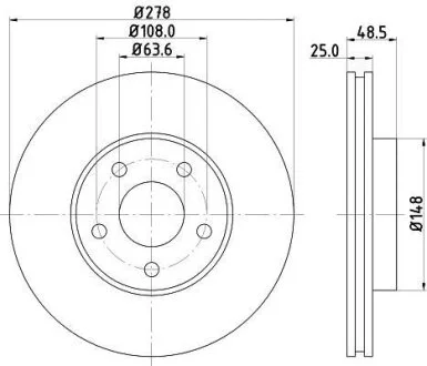 HELLA PRO HIGH CARBON FORD диск гальмівний передній Focus, Focus C-Max 03- 1.6/1.8 03- HELLA PAGID 8DD 355 128461