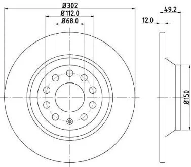 HELLA VW диск гальмівний задній AUDI A6 2.0i 2.4i 2.7TDI 2.8FSI 3.0i 05- (302*11.7) HELLA PAGID 8DD 355 111181