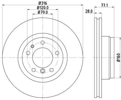 HELLA BMW PRO HIGH CARBON диск гальмівний перед. (вентил.) 7-serie E38 (316*28) HELLA PAGID 8DD 355 127161