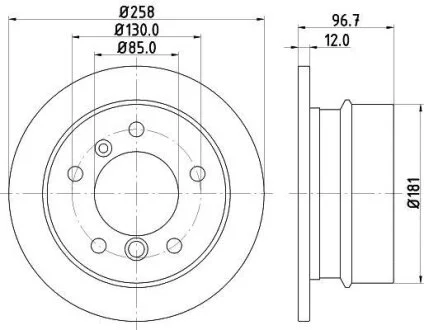 HELLA PRO HIGH CARBON DB диск гальмівний задн. Sprinter VW LT 96- (258*12) HELLA PAGID 8DD 355 128401