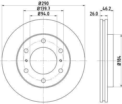 HELLA PRO MITSUBISHI диск гальмівний передн. Pajero 3.2DI-D 07-,3.8 V6 07- HELLA PAGID 8DD 355 119071 (фото 1)
