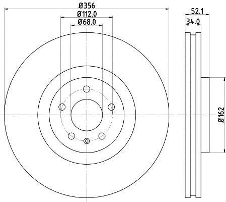 HELLA PRO HIGH CARBON AUDI диск гальмівний передній 356мм A4/A5/A6/Q5 08- HELLA PAGID 8DD 355 129371 (фото 1)