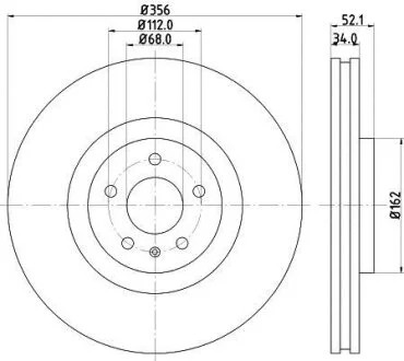 HELLA PRO HIGH CARBON AUDI диск гальмівний передній 356мм A4/A5/A6/Q5 08- HELLA PAGID 8DD 355 129371