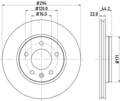 HELLA PRO HIGH CARBON VW диск гальмівний задн. (вентил.) T5 03- (294*22) HELLA PAGID 8DD 355 128-031